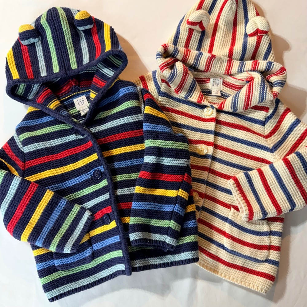 Baby Gap 6-12 Months Striped Hooded Cardigan Cotton Sweater Set of 2 Cozy Soft